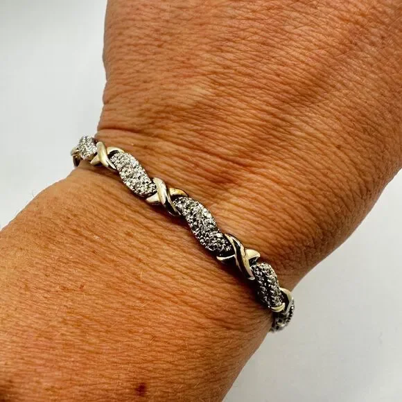 8" genuine diamond and vermeil over sterling silver, stamped bracelet! - Picture 4 of 10